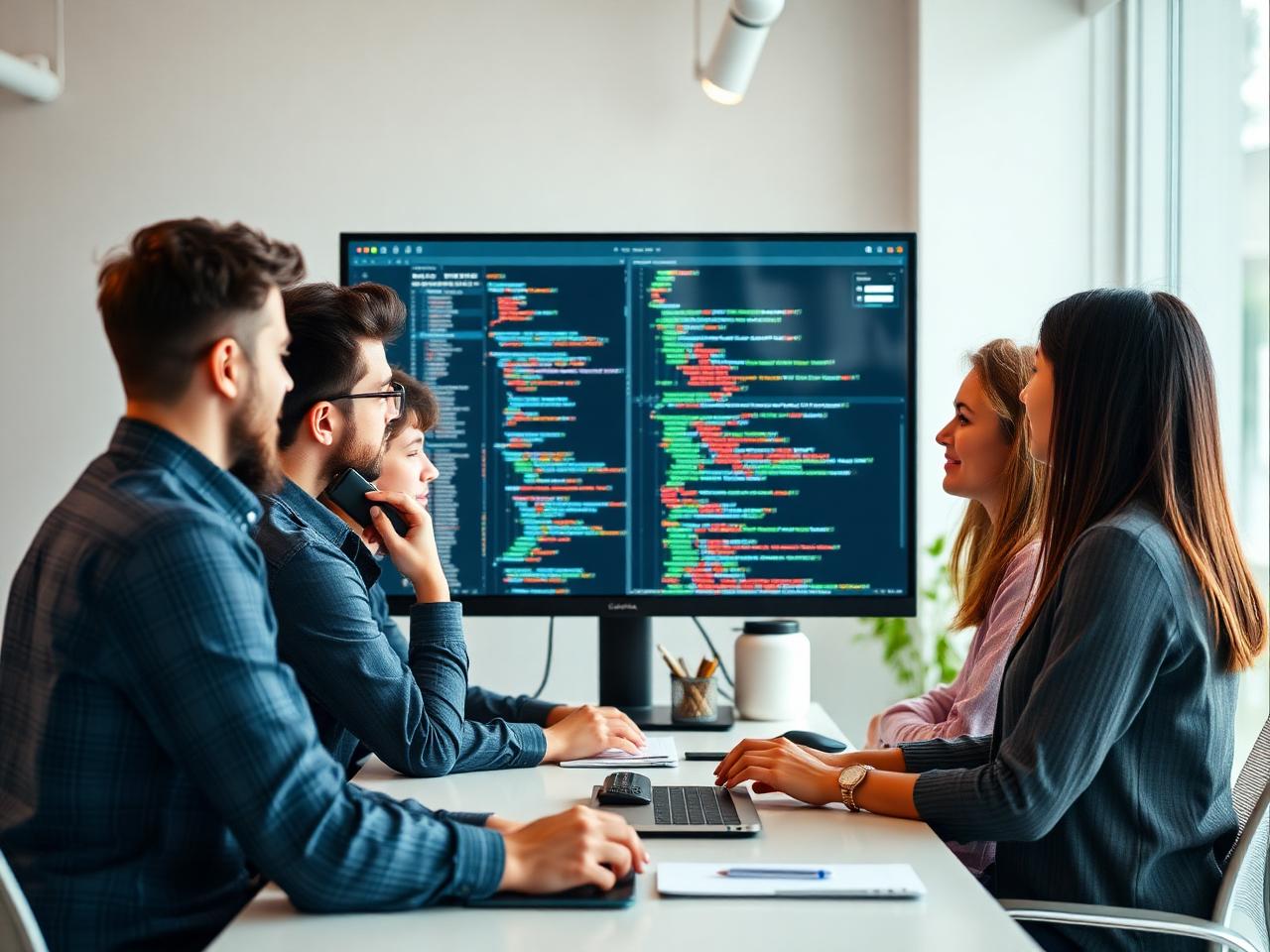 Engineering team reviewing code
